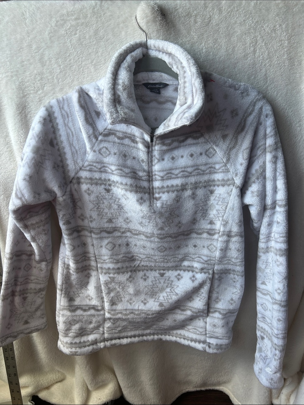 Eddie Bauer Cozy 1/4 -Zip Fleece Pullover Sweater - White/Grey small